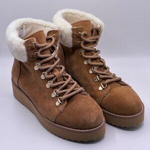 *EUC* SAM EDLEMAN Franc Faux Fur Trim Hiking TAN Suede, Women Size 6, $170 NEW